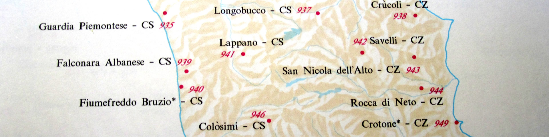 Map showing placenames